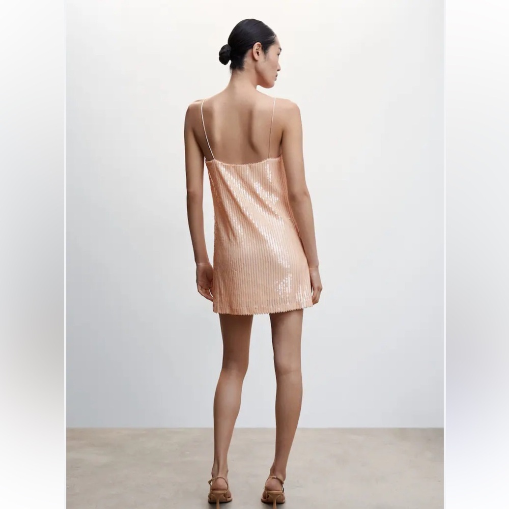 Mango MNG Short sequin dress size 2 New with tags color peach - Picture 2 of 5